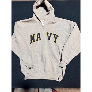 Soffe Mens US Navy Full Zip Hoodie Heather Gray Graphic Sweatshirt XL